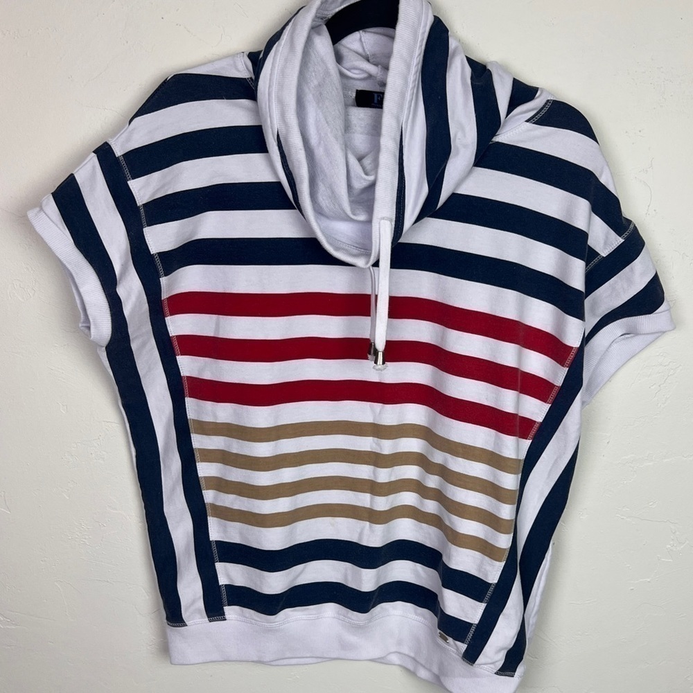 FDJ striped cowl neck shirt short sleeve sweatshirt USA flag style